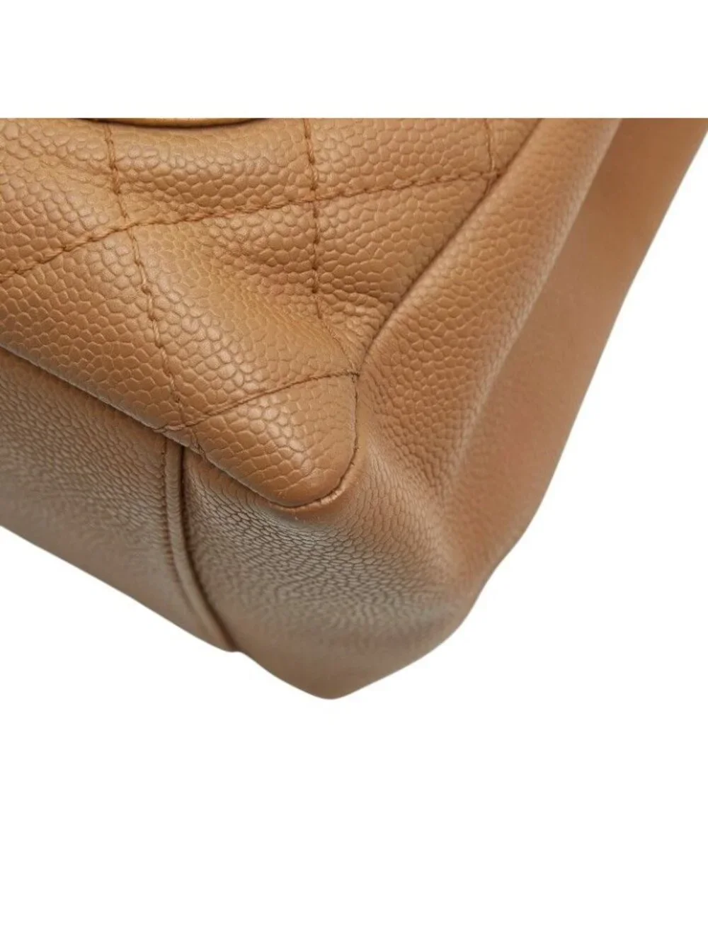 Chanel Quilted CC Logo Grand Shopping Tote GST Chain Shoulder Bag Beige Caviar